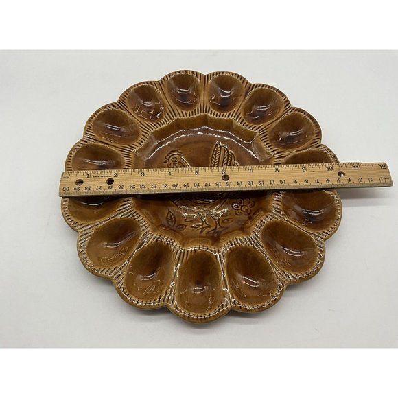 California Pottery Golen Brown Deviled Egg Plate, Made in USA - Picture 14 of 16